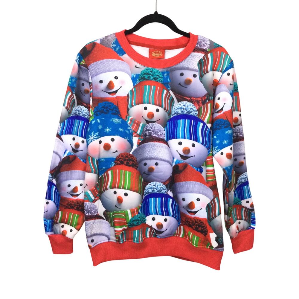 Threadcraft Crewneck Snowman Graphic Fleece Lined Christmas Sweatshirt M